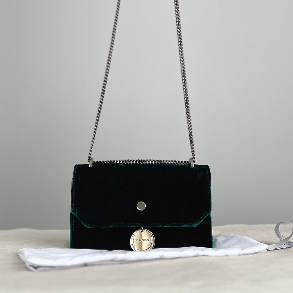 Jimmy Choo Dark Green Velvet Mini Shoulder Bag