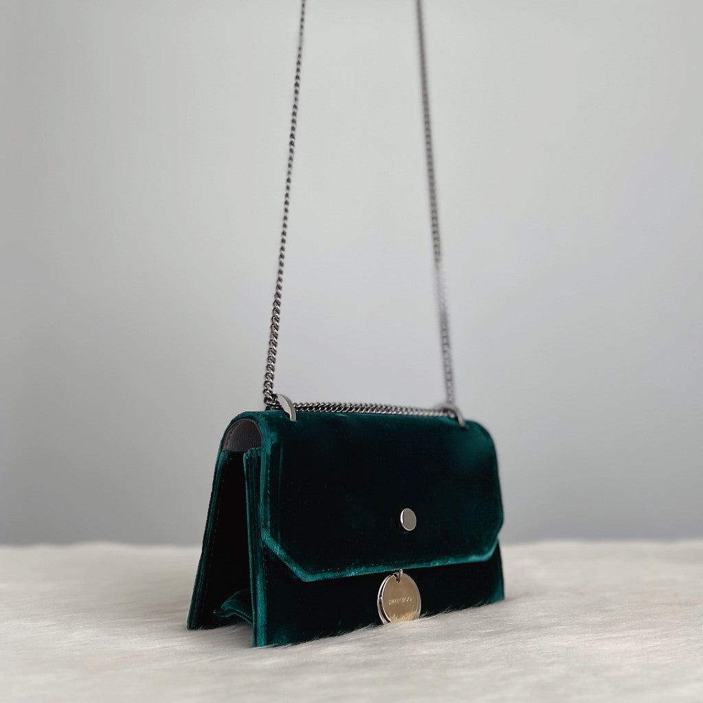 Jimmy Choo Dark Green Velvet Mini Shoulder Bag