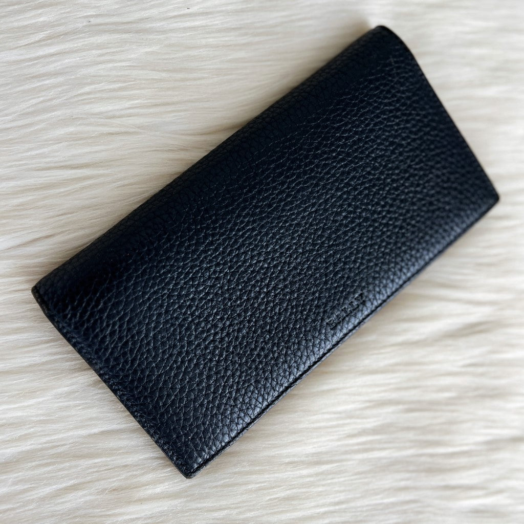 Bally Black Leather Zip Compartment Classic Unisex Long Wallet