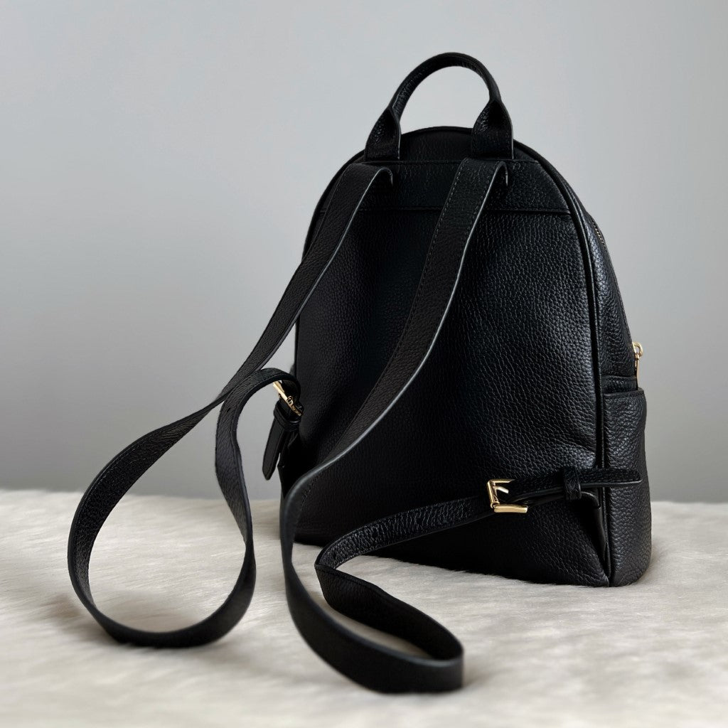 Michael Kors Black Leather Front Logo Backpack Like New