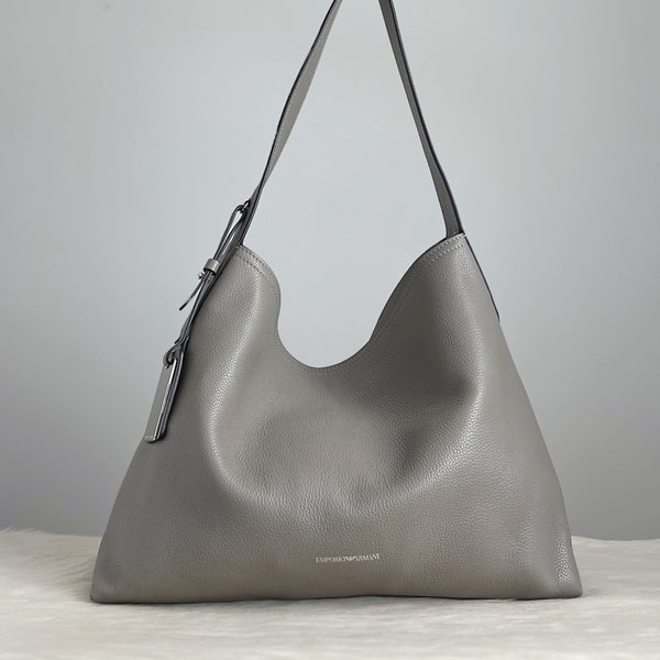 Emporio Armani Grey Leather Slouchy Shoulder Bag + Pouch Excellent