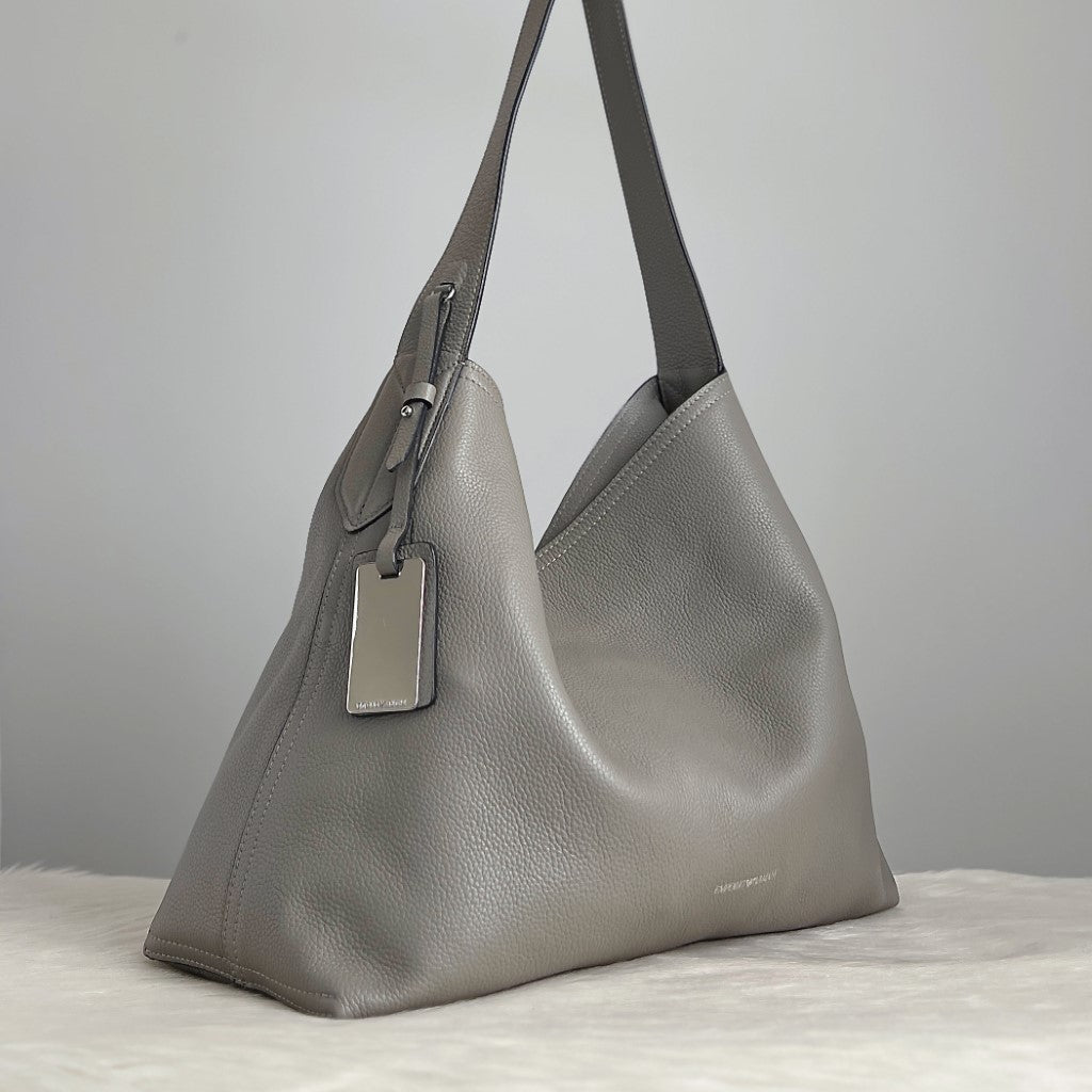 Emporio Armani Grey Leather Slouchy Shoulder Bag + Pouch Excellent