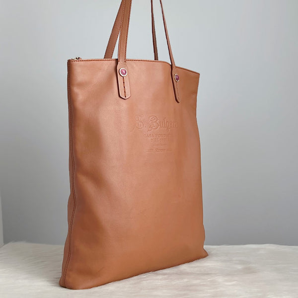 Bvlgari Caramel Leather Stone Detail Shopper Shoulder Bag