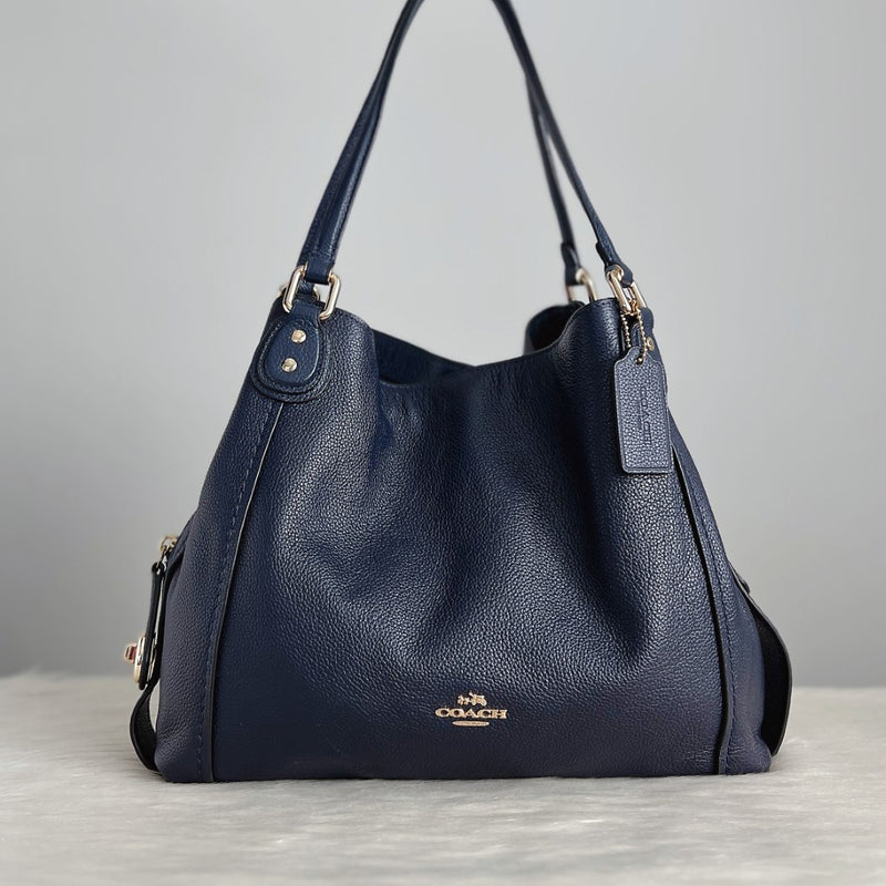 Coach Navy Leather Triple Compartments Shoulder Bag Like New