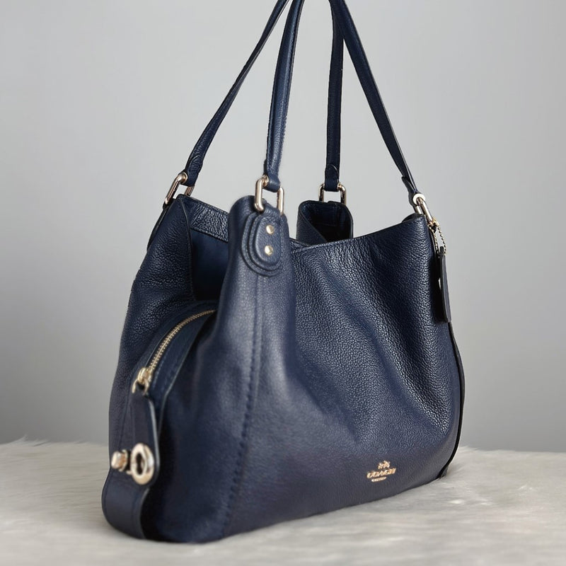 Coach Navy Leather Triple Compartments Shoulder Bag Like New