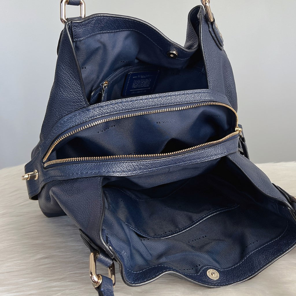 Coach Navy Leather Triple Compartments Shoulder Bag Like New