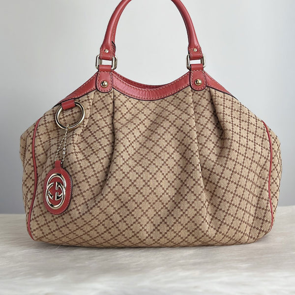 Gucci Signature Double G Leather Trim Shoulder Bag