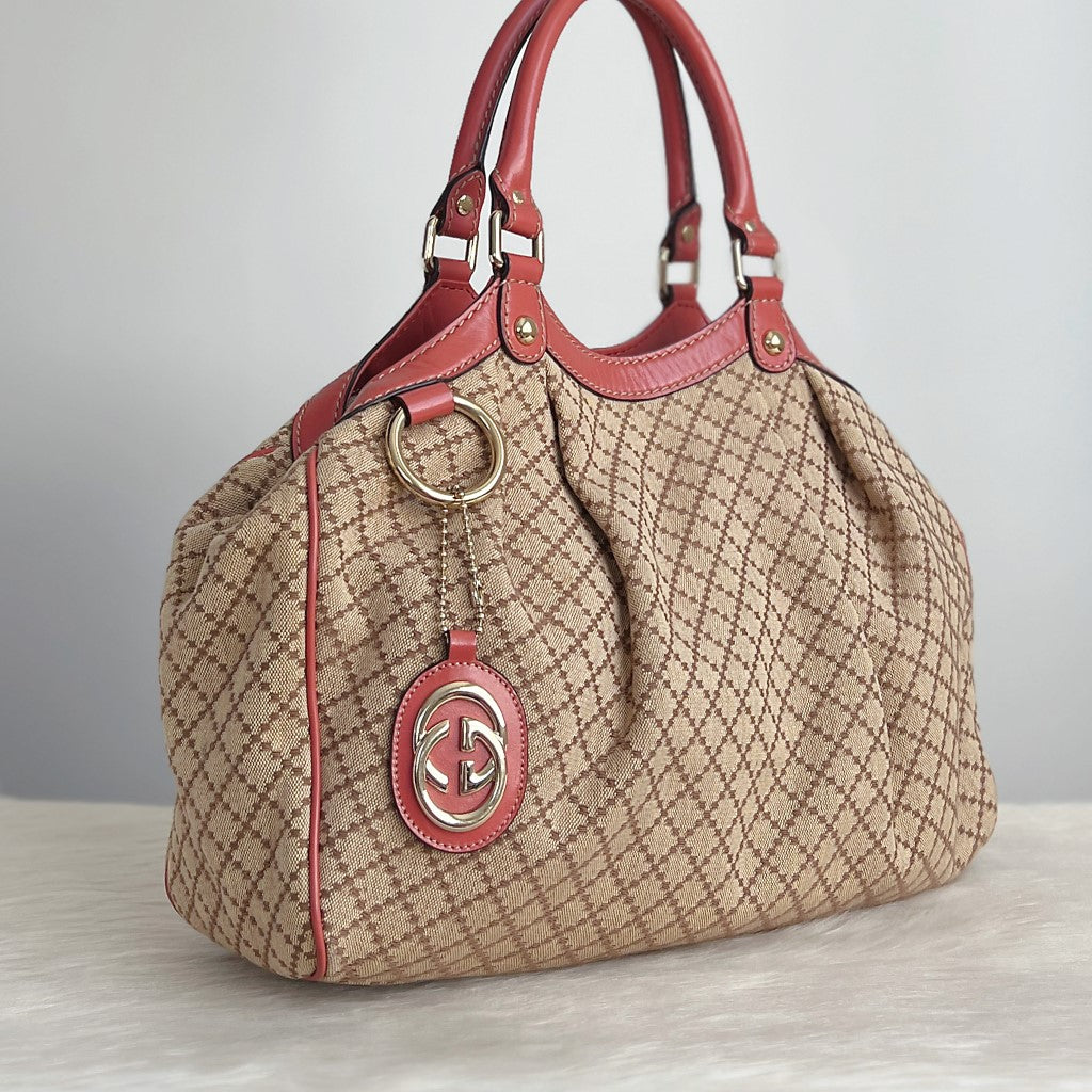 Gucci Signature Double G Leather Trim Shoulder Bag