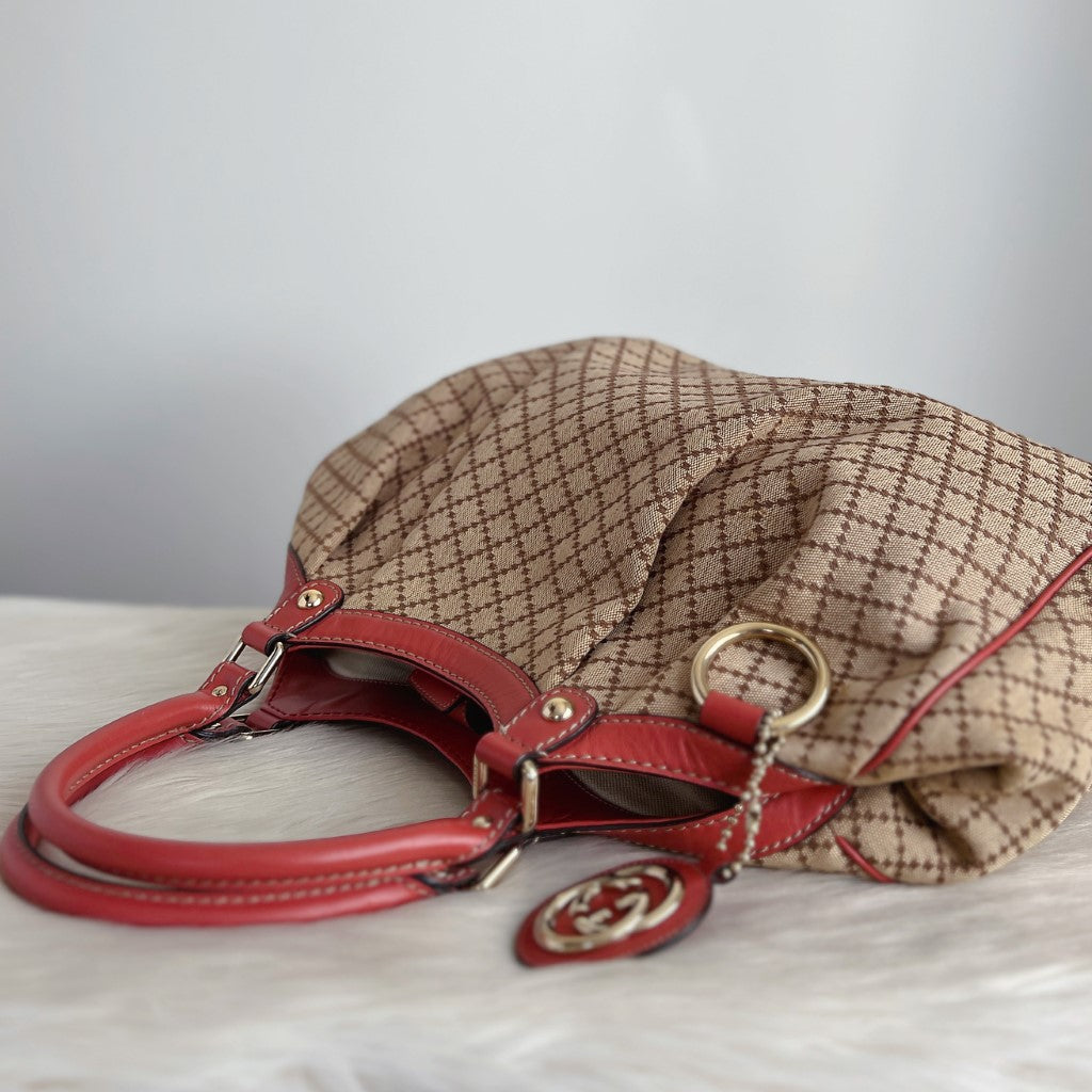 Gucci Signature Double G Leather Trim Shoulder Bag