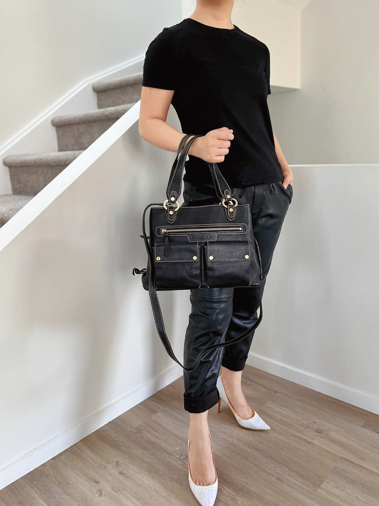 Bvlgari Black Leather Becky 2 Way Shoulder Bag Excellent