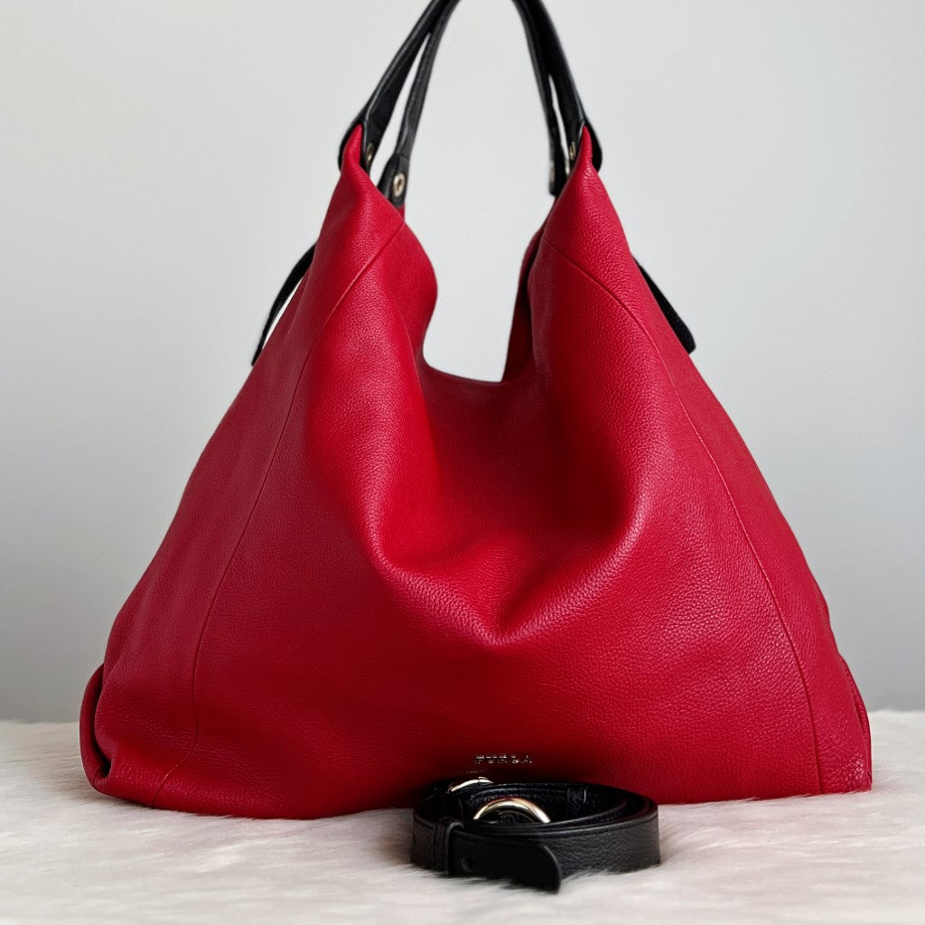 Furla Red Leather Slouchy Large 2 Way Shoulder Bag Excellent