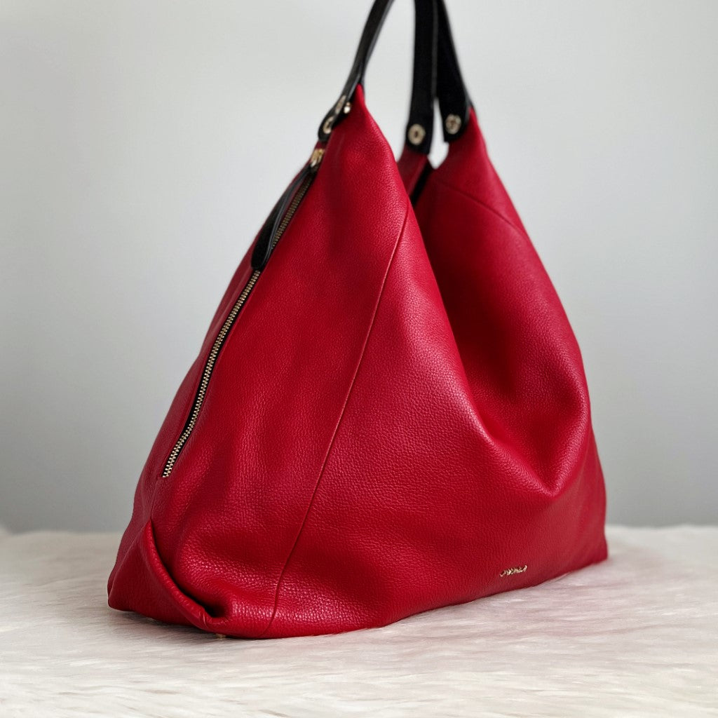 Furla Red Leather Slouchy Large 2 Way Shoulder Bag Excellent