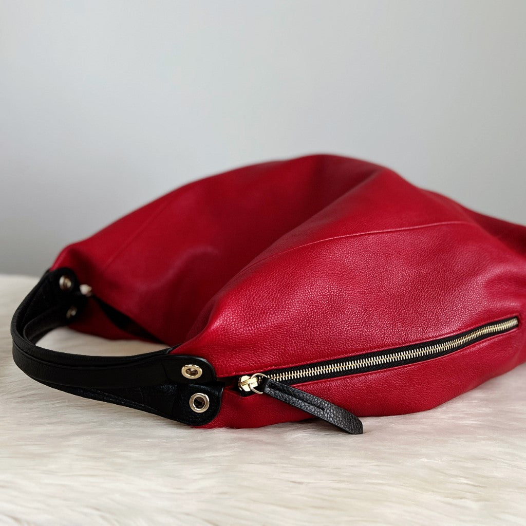 Furla Red Leather Slouchy Large 2 Way Shoulder Bag Excellent