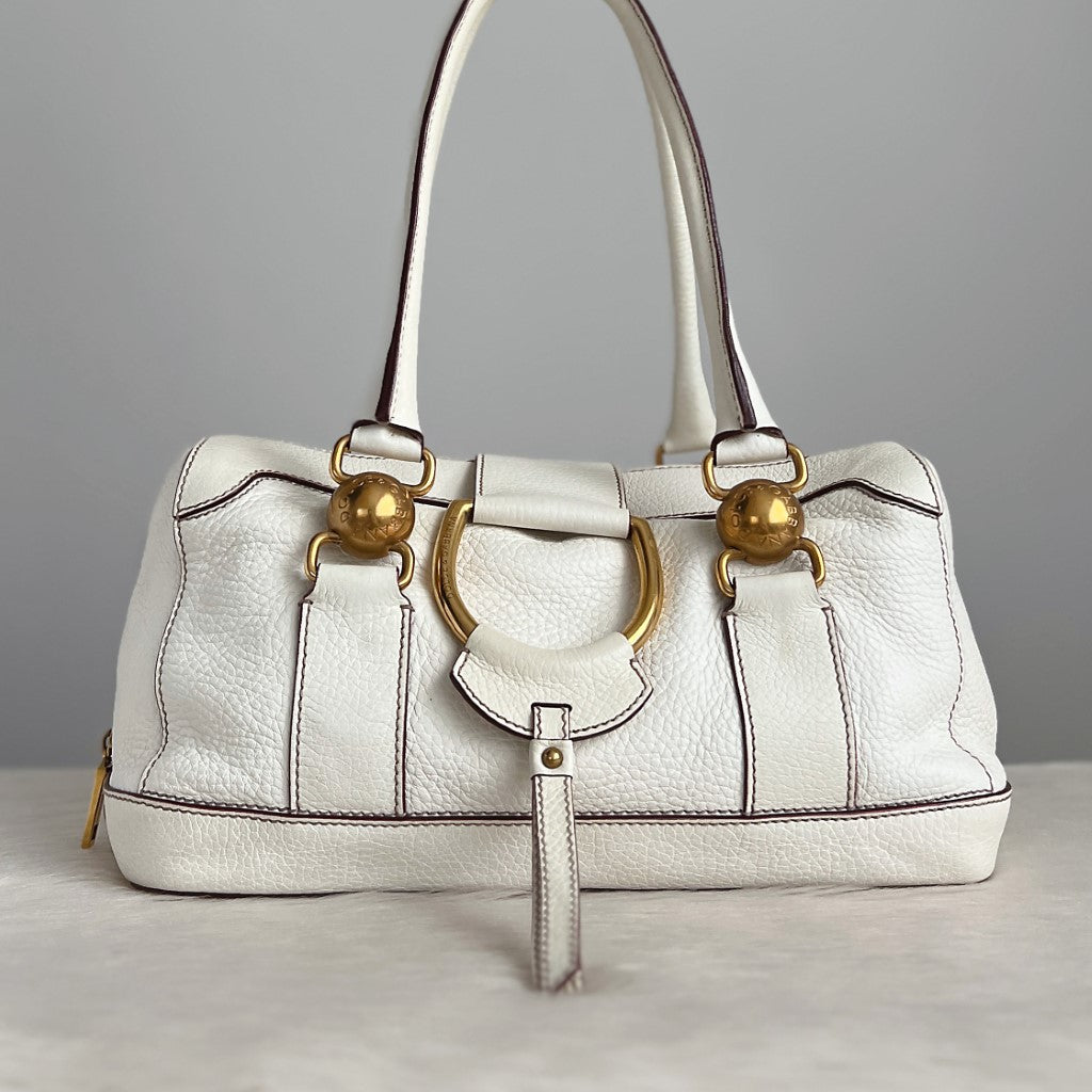 Dolce & Gabbana D&G White Front Detail Boston Shoulder Bag