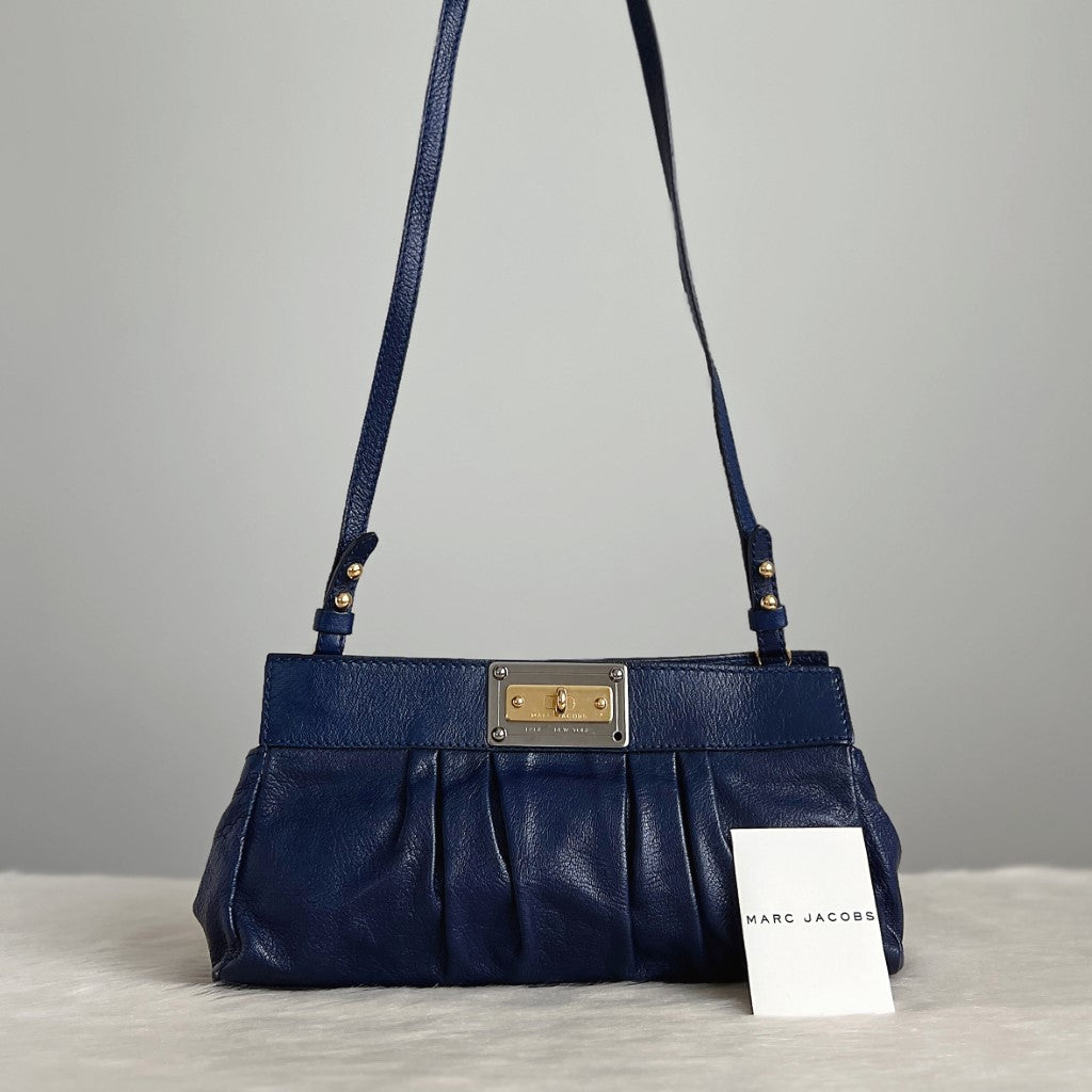 Marc Jacobs Navy Leather Buckle Detail Shoulder Bag Excellent