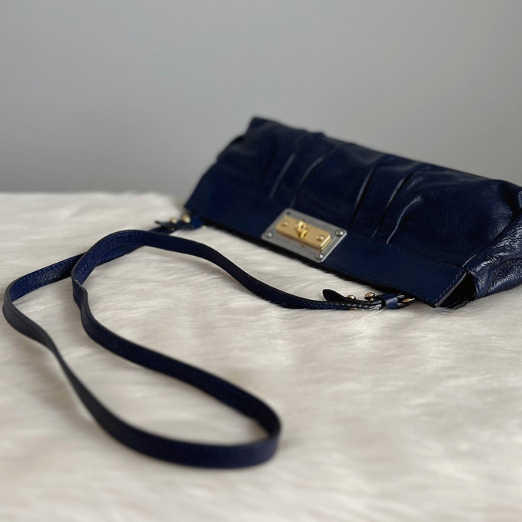 Marc Jacobs Navy Leather Buckle Detail Shoulder Bag Excellent