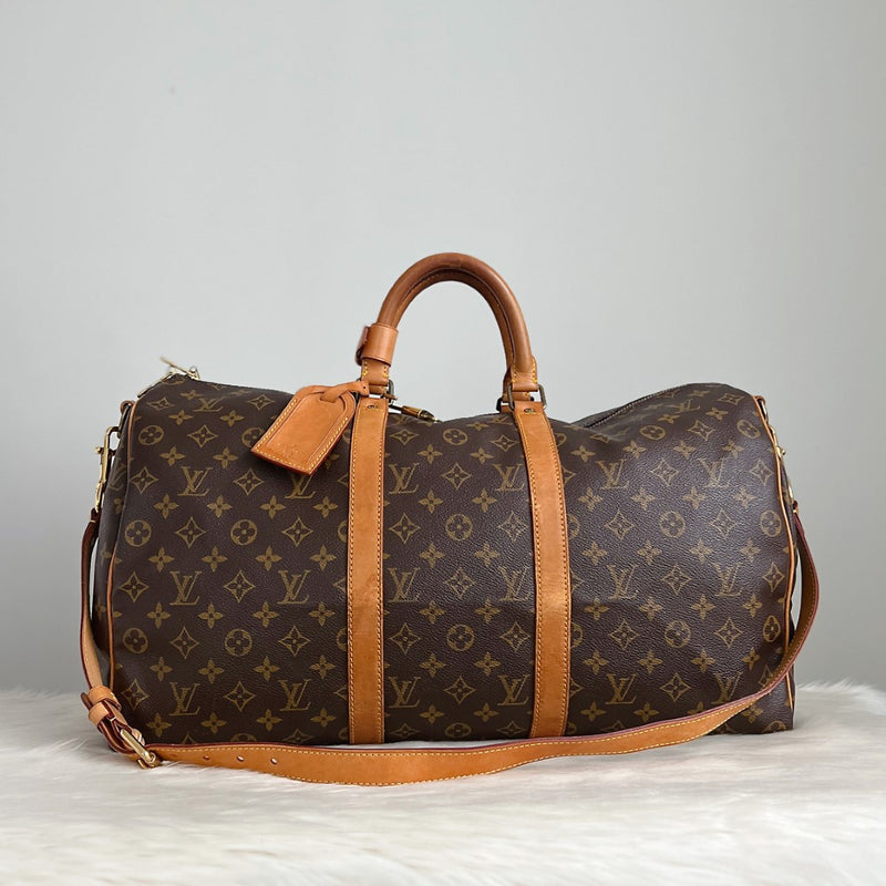 Louis Vuitton Signature Monogram Bandouliere Keepall 50 Travel Bag Full Set