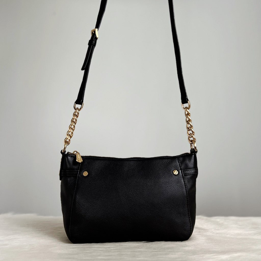 Michael Kors Black Leather Chain Detail Crossbody Shoulder Bag Excellent