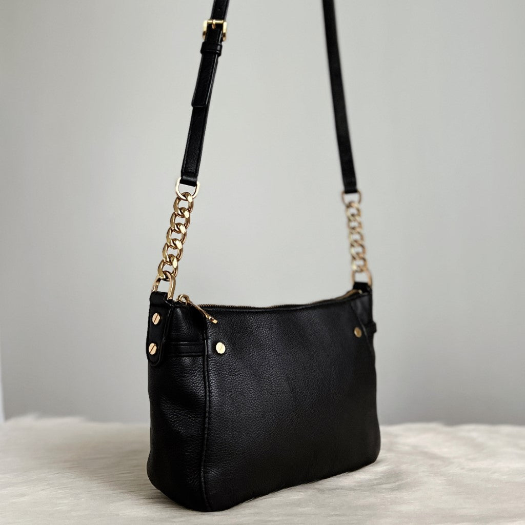 Michael Kors Black Leather Chain Detail Crossbody Shoulder Bag Excellent