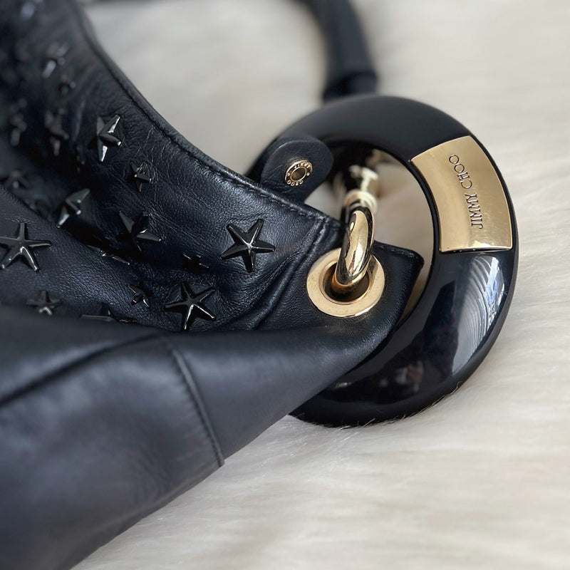 Jimmy Choo Signature Black Leather Solar Studded Hobo Shoulder Bag Exc Luxury Trade