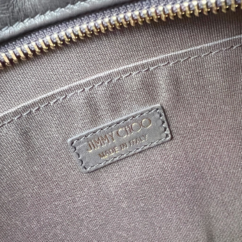 Jimmy Choo Signature Grey Leather Zena Studded Clutch Bag Excellent