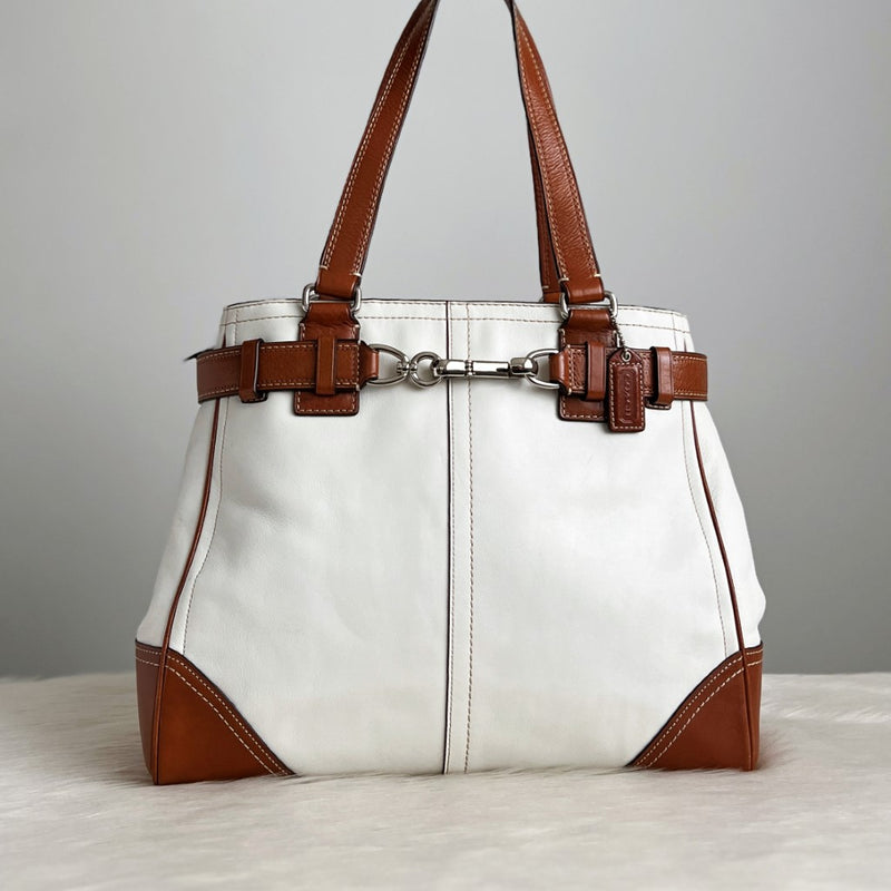 Coach Two Tone Leather Front Buckle Career Shoulder Bag
