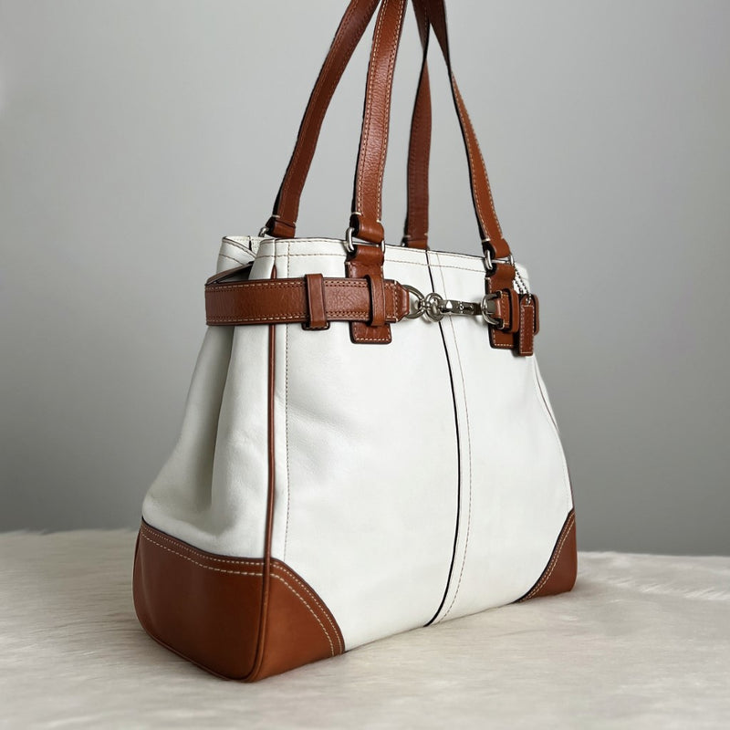 Coach Two Tone Leather Front Buckle Career Shoulder Bag