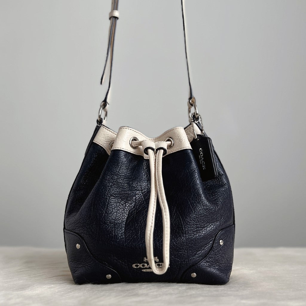 Coach Two Tone Leather Drawstring Small Crossbody Shoulder Bag