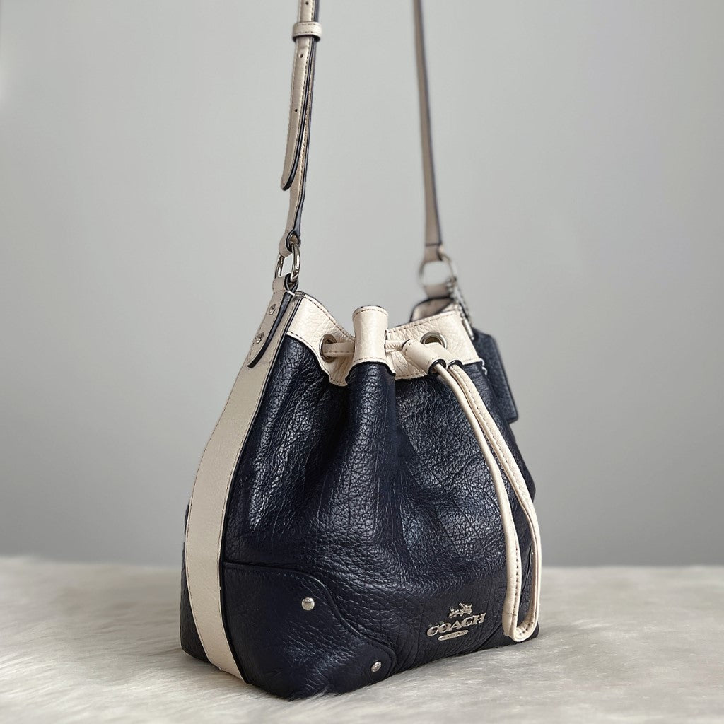 Coach Two Tone Leather Drawstring Small Crossbody Shoulder Bag