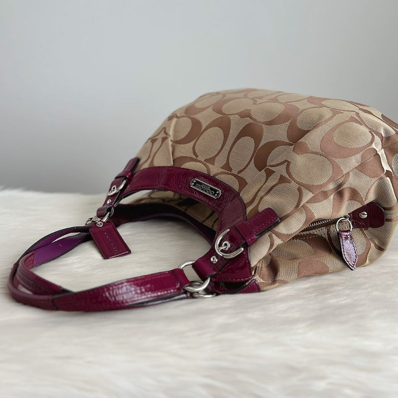 Coach Purple/Brown Signature Coated Canvas and Leather Harley Hobo Coach |  TLC