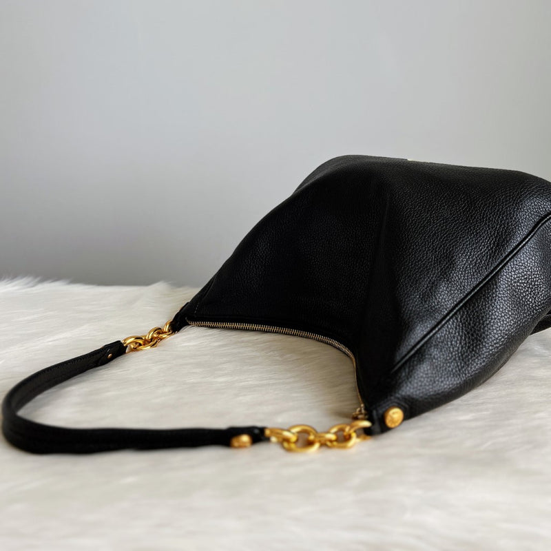 Furla Black Leather Chain Detail Slouchy Shoulder Bag