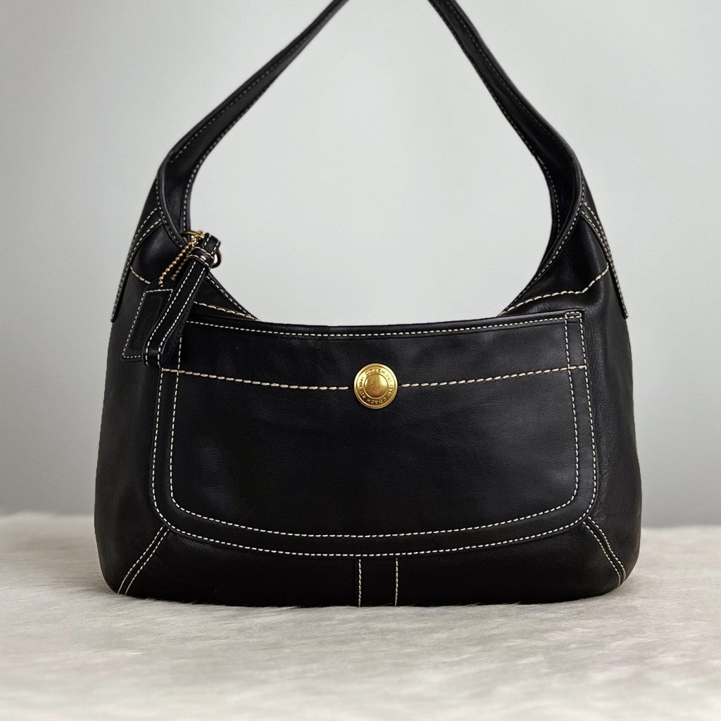 Coach Black Leather Front Pocket Half Moon Shoulder Bag