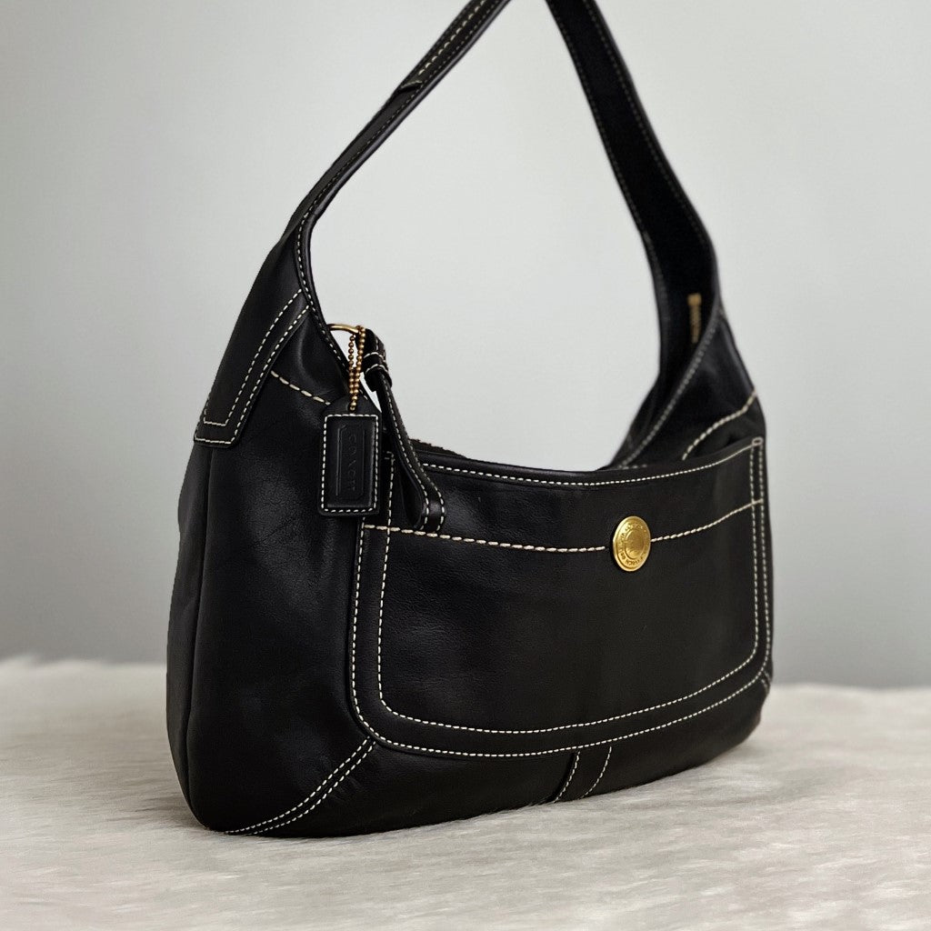 Coach Black Leather Front Pocket Half Moon Shoulder Bag