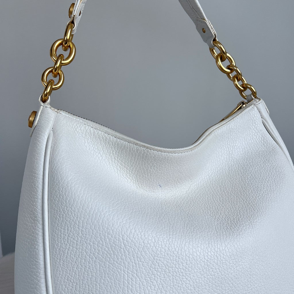 Furla White Leather Chain Detail Slouchy Shoulder Bag