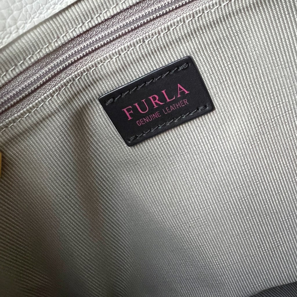 Furla White Leather Chain Detail Slouchy Shoulder Bag