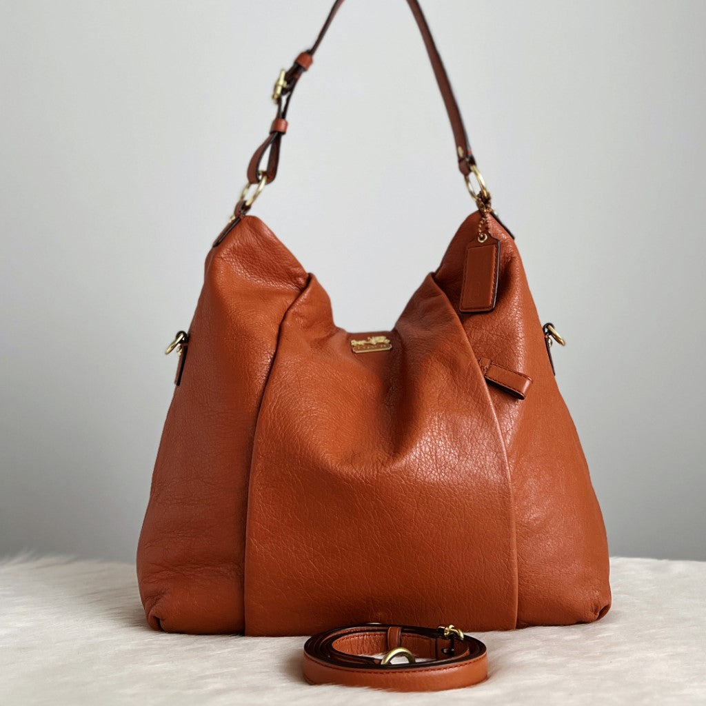 Coach Caramel Leather Slouchy Front Logo 2 Way Shoulder Bag