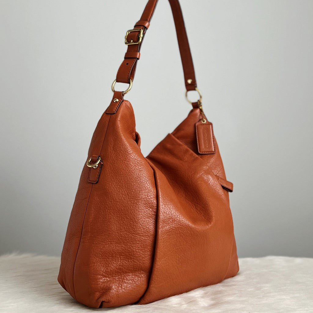 Coach Caramel Leather Slouchy Front Logo 2 Way Shoulder Bag