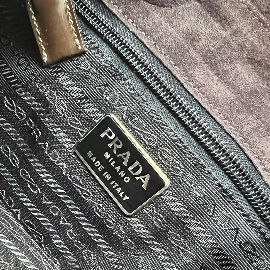 Prada Chocolate Suede Double Compartment Shoulder Bag