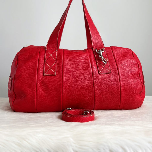 Prada Red Leather Oversized Weekend 2 Way Shoulder Bag