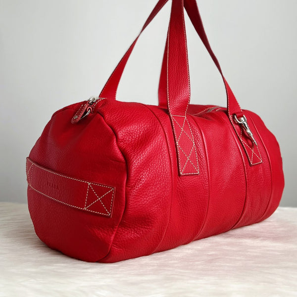 Prada Red Leather Oversized Weekend 2 Way Shoulder Bag