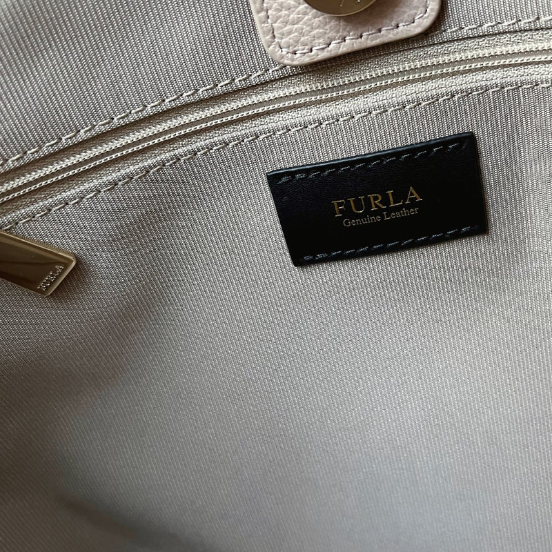 Furla Blush Pink Leather Front Logo Career Shoulder Bag Like New