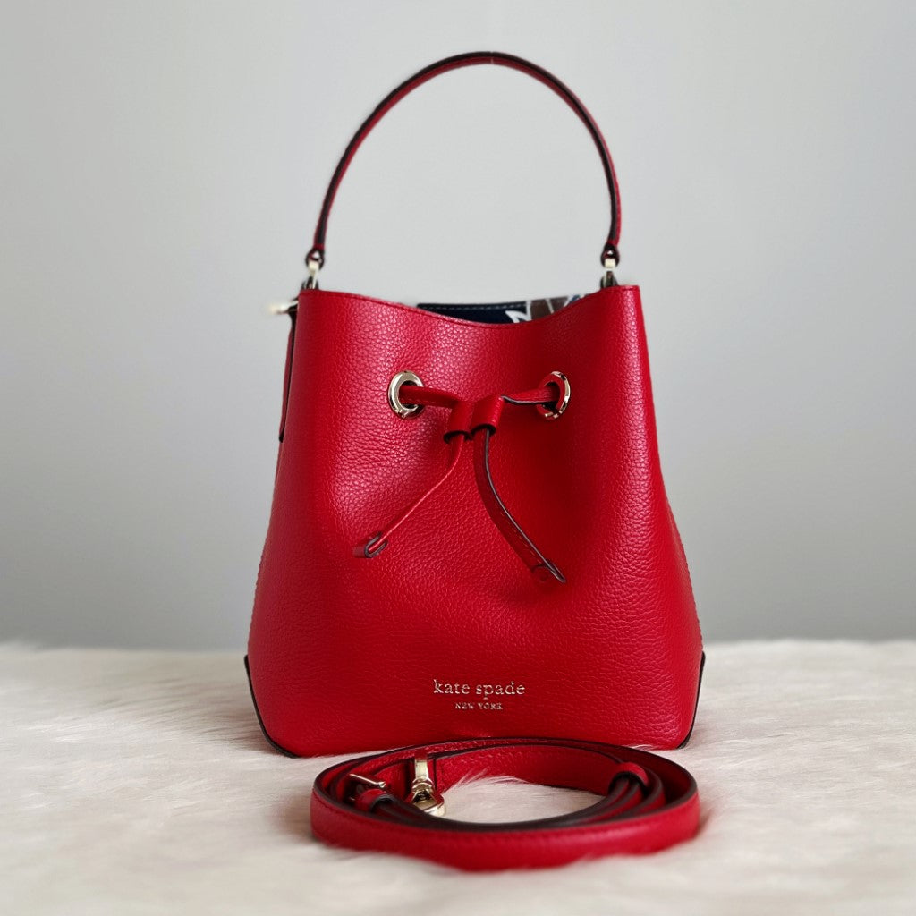 Kate Spade Red Leather Buckle Drawstring 2 Way Shoulder Bag Like New