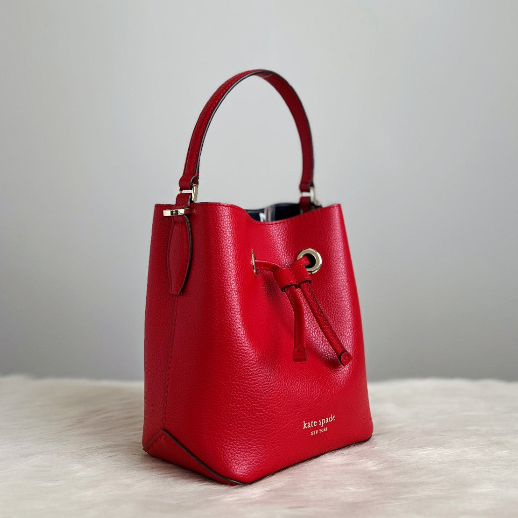 Kate Spade Red Leather Buckle Drawstring 2 Way Shoulder Bag Like New