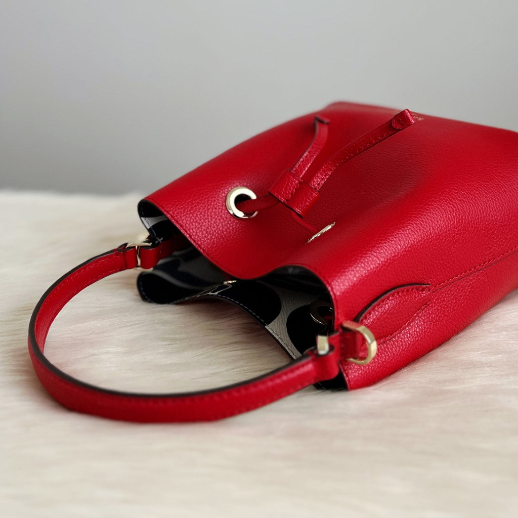 Kate Spade Red Leather Buckle Drawstring 2 Way Shoulder Bag Like New