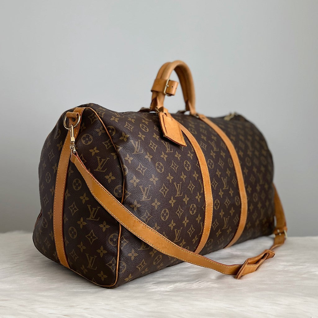 Louis Vuitton Signature Monogram Bandouliere Keepall 55 Travel Bag