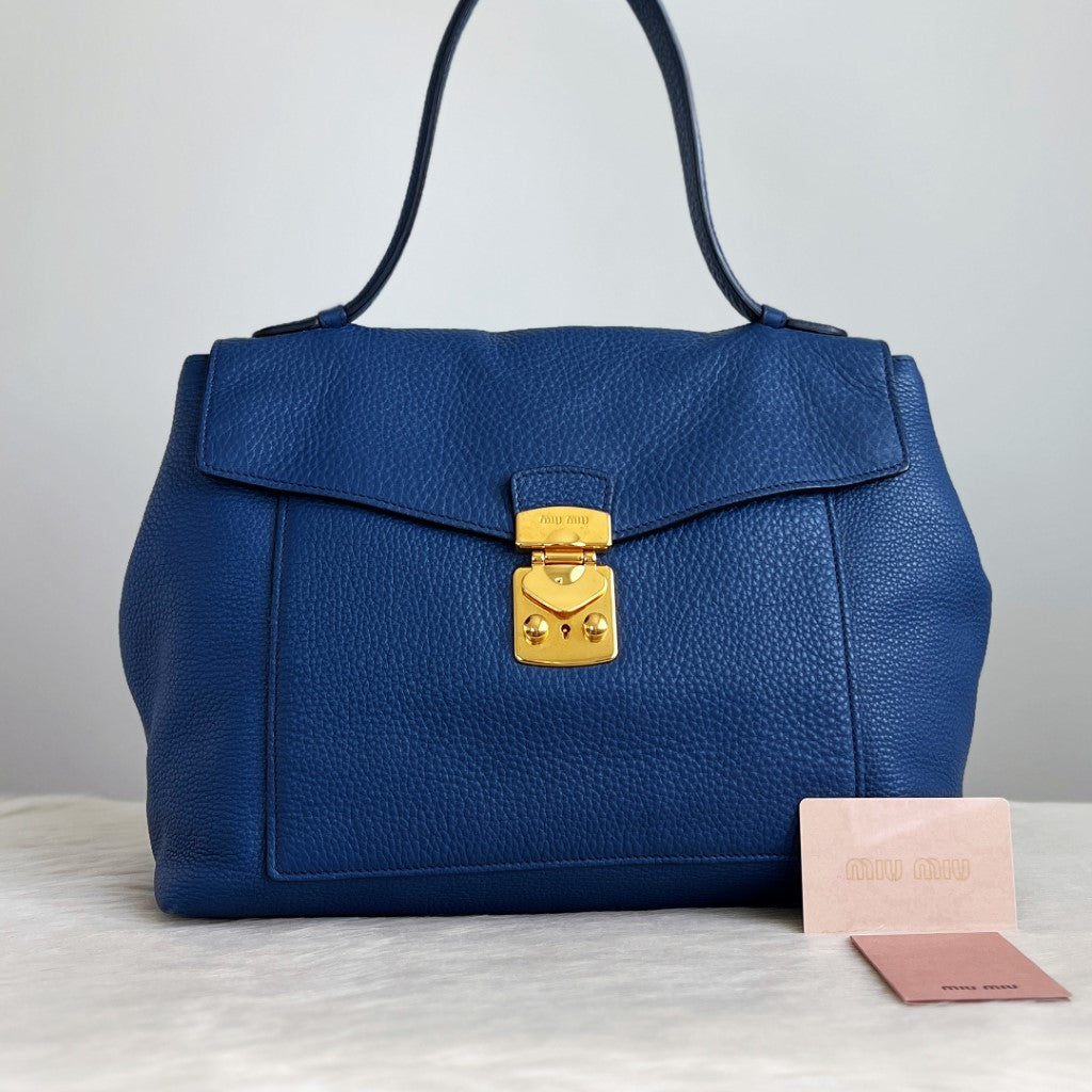 Miu Miu Blue Leather Front Buckle Shoulder Bag Excellent