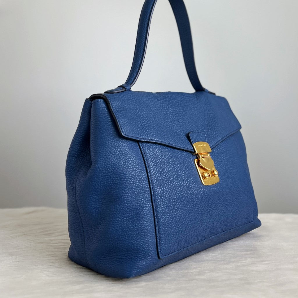 Miu Miu Blue Leather Front Buckle Shoulder Bag Excellent