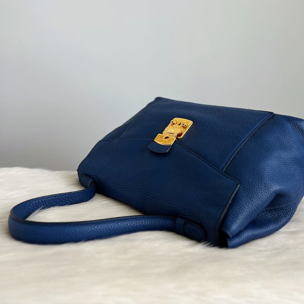 Miu Miu Blue Leather Front Buckle Shoulder Bag Excellent