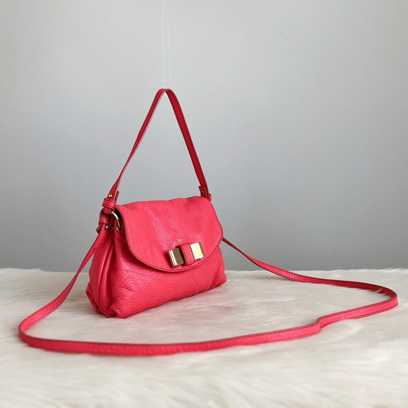 Chloe Bright Pink Leather Front Bow 2 Way Crossbody Shoulder Bag Excellent