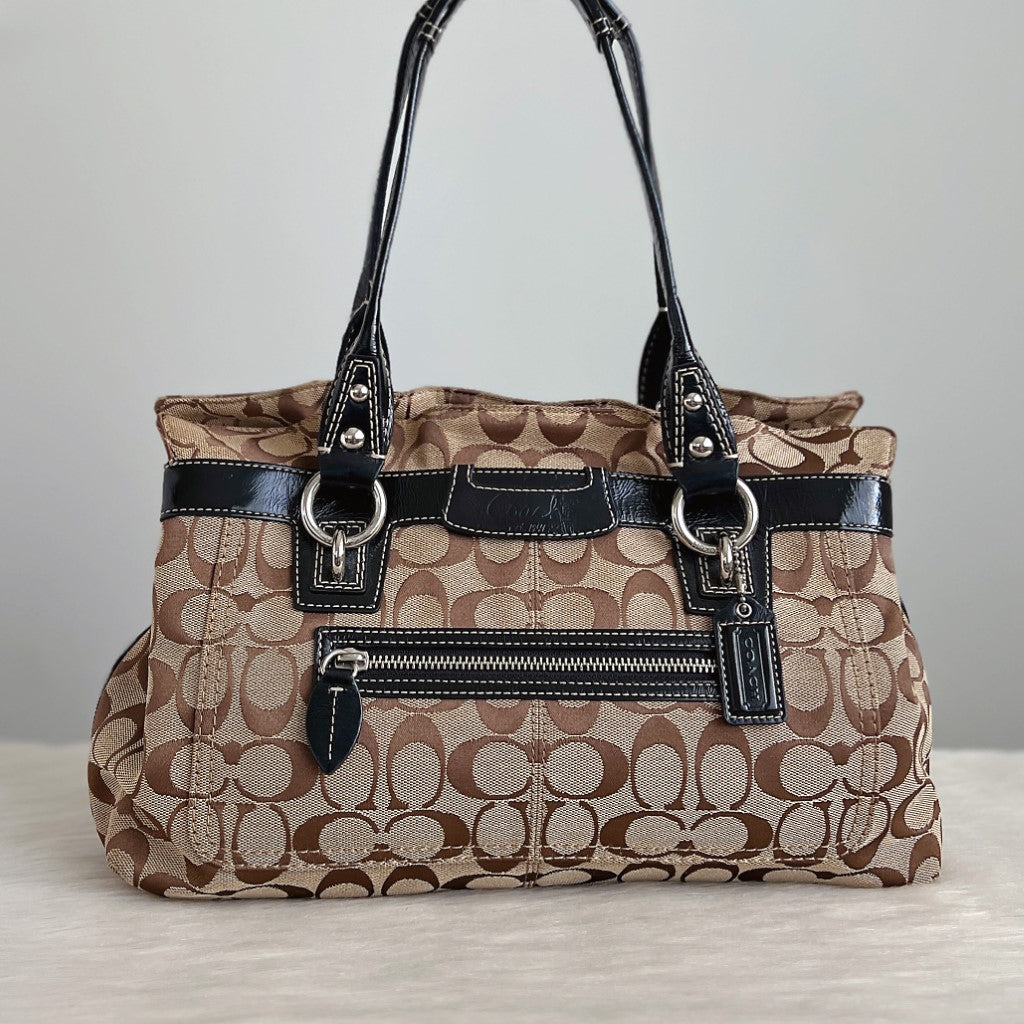 Coach Signature Monogram Triple Compartment Shoulder Bag